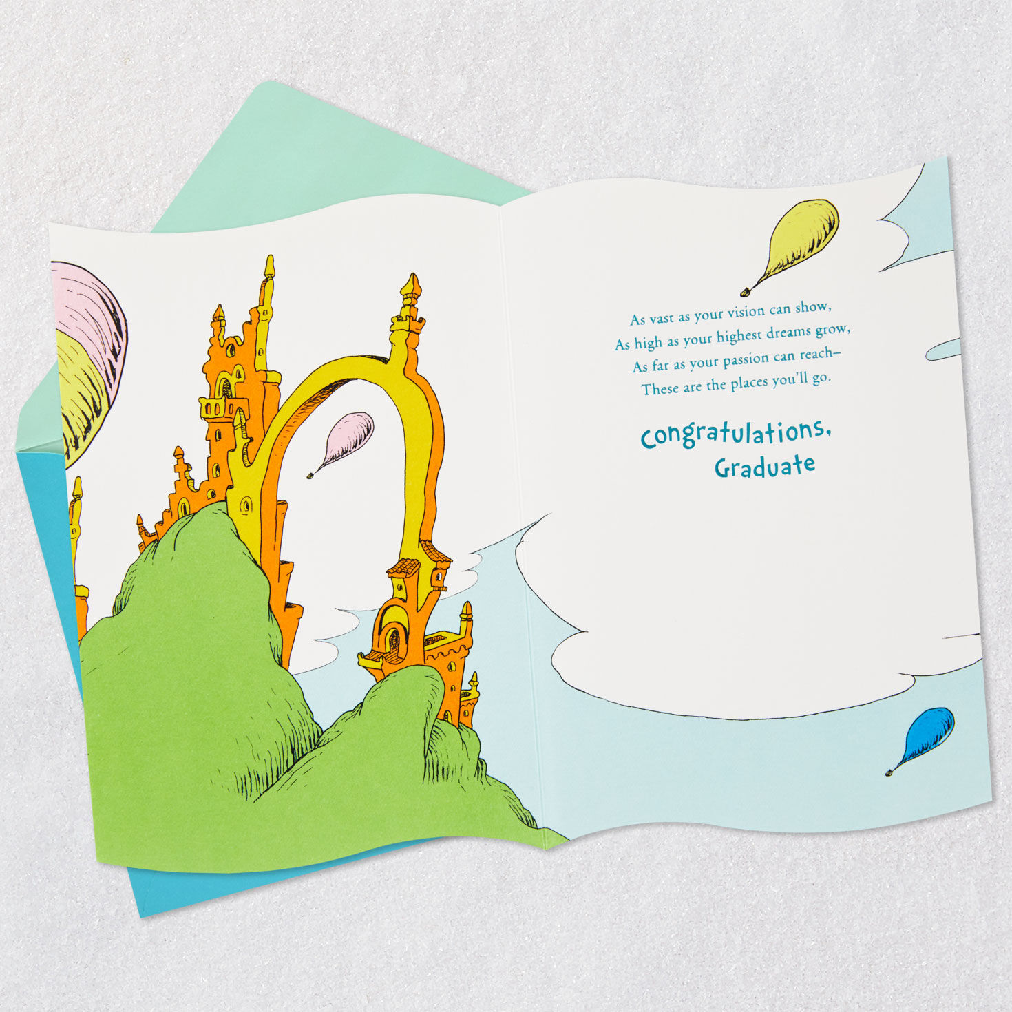 Dr. Seuss Oh The Places You'll Go Graduation Card open card with envelope image number 3