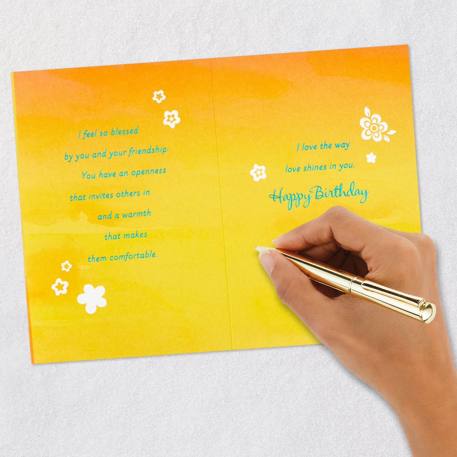 Yellow Sunshine Flowers Birthday Card for Friend signing card image number 7