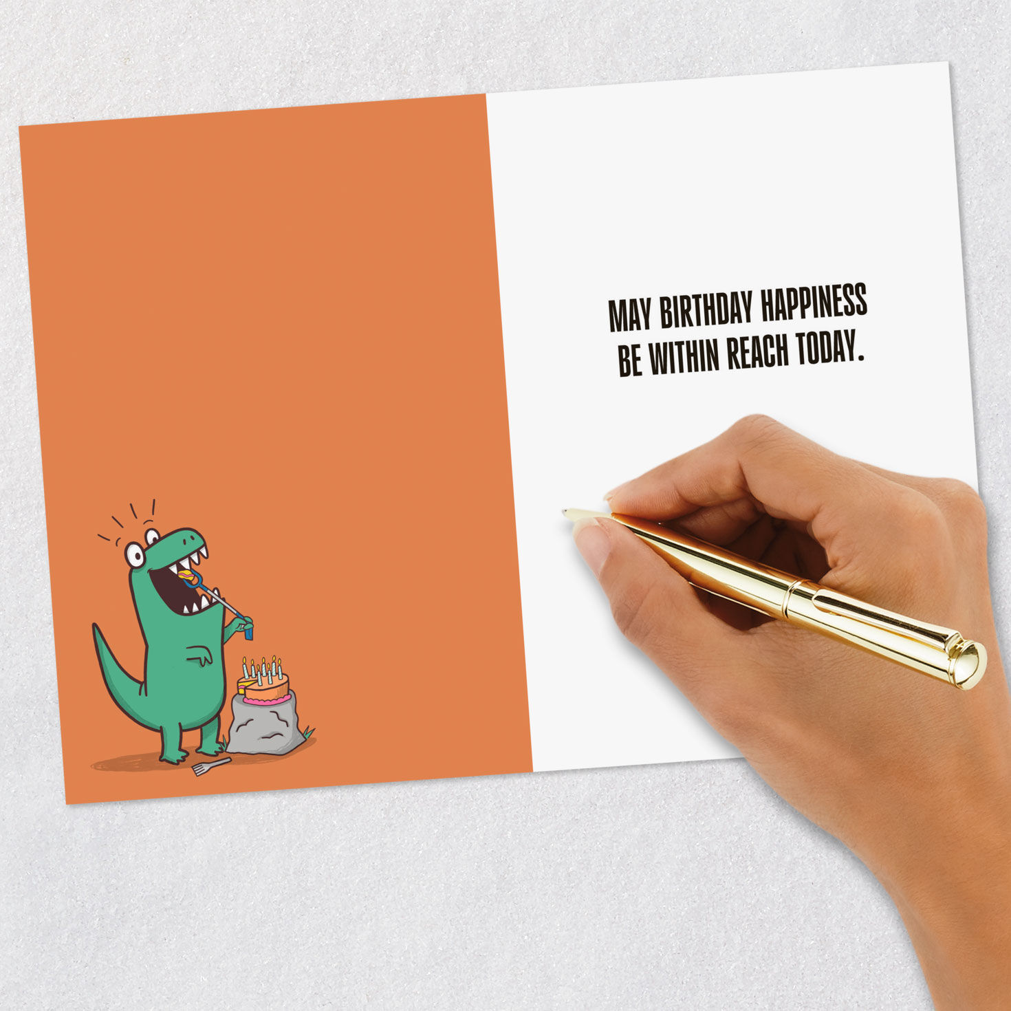 Dinosaur Eating Cake Funny Birthday Card signing card image number 6