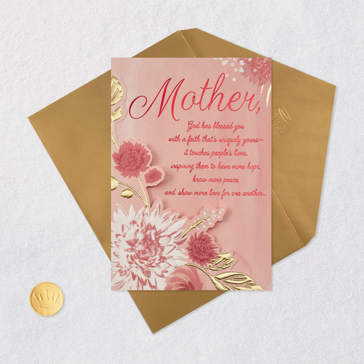 Pink and Gold Flowers Religious Mother's Day Card for Mother Card Front with Envelope and Gold Seal image number 6