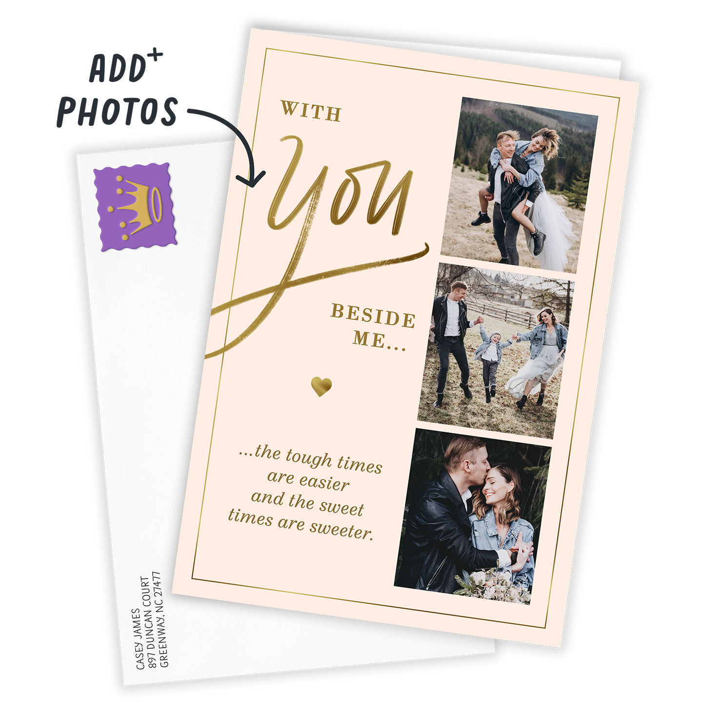 Personalized Gold & Pink Photo Collage Love Photo Card  image number 2