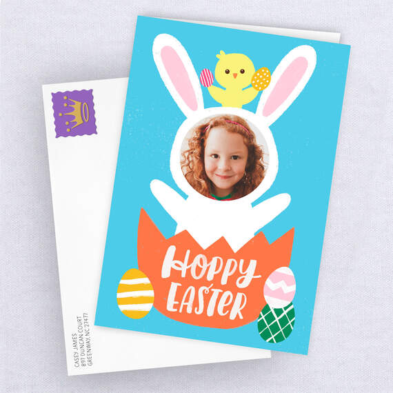 Personalized Bunny Face Hoppy Easter Photo Card, , large image number 4