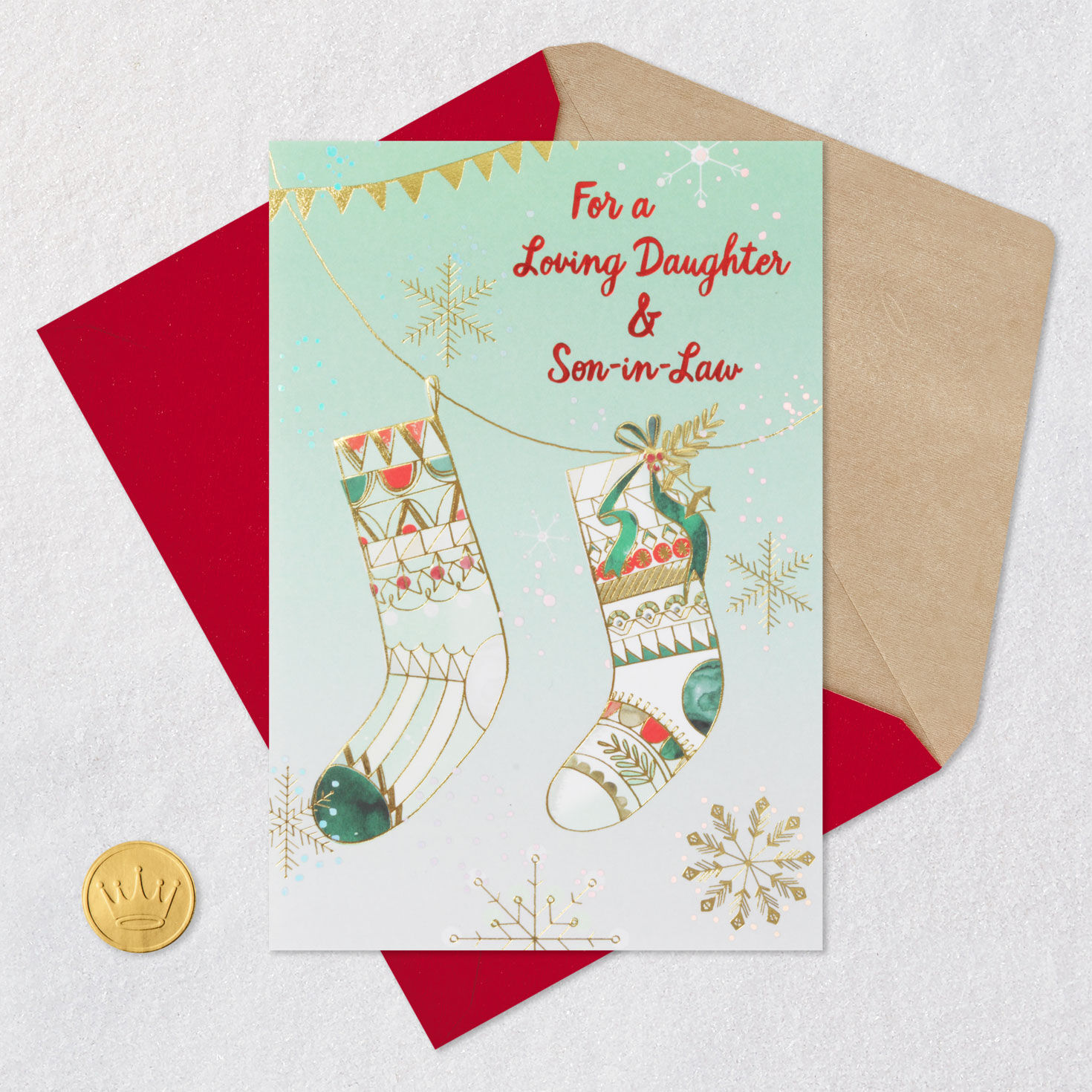 Two Stockings Christmas Card for Daughter & Son-in-Law Card Front with Envelope and Gold Seal image number 6