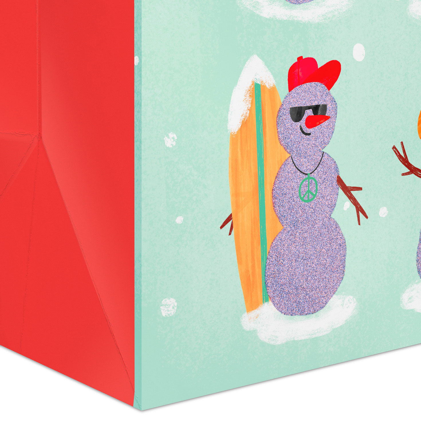 Modern Snowmen on Mint Green Jumbo Christmas Bag Base/Side Detail image number 5