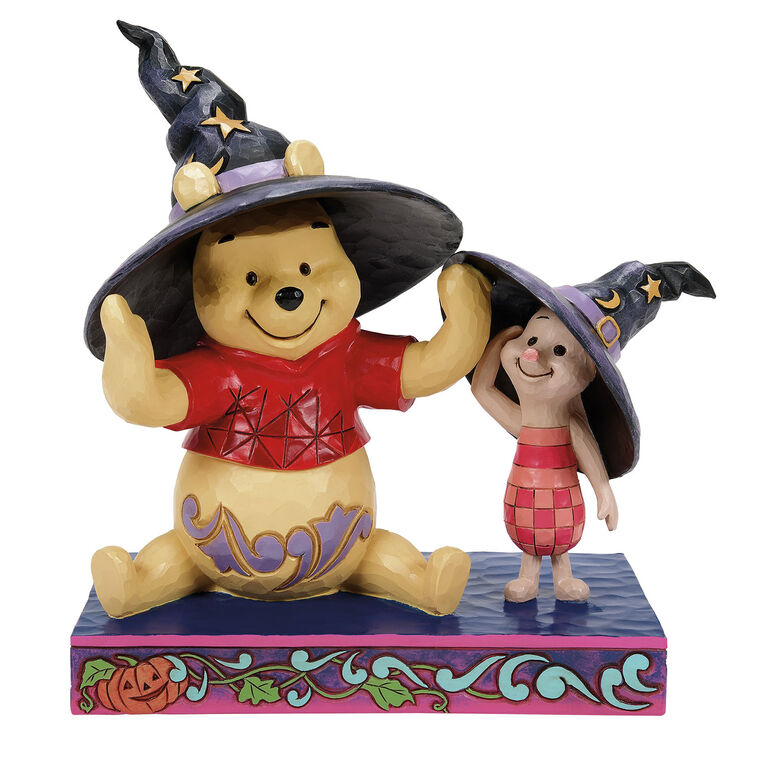 Jim Shore Disney Winnie the Pooh and Piglet in Witch Hats Figurine, 6"