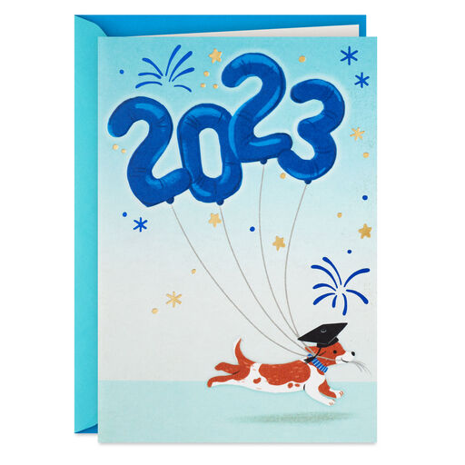 Grad Dog With 2023 Balloons Spanish-Language Graduation Card, 