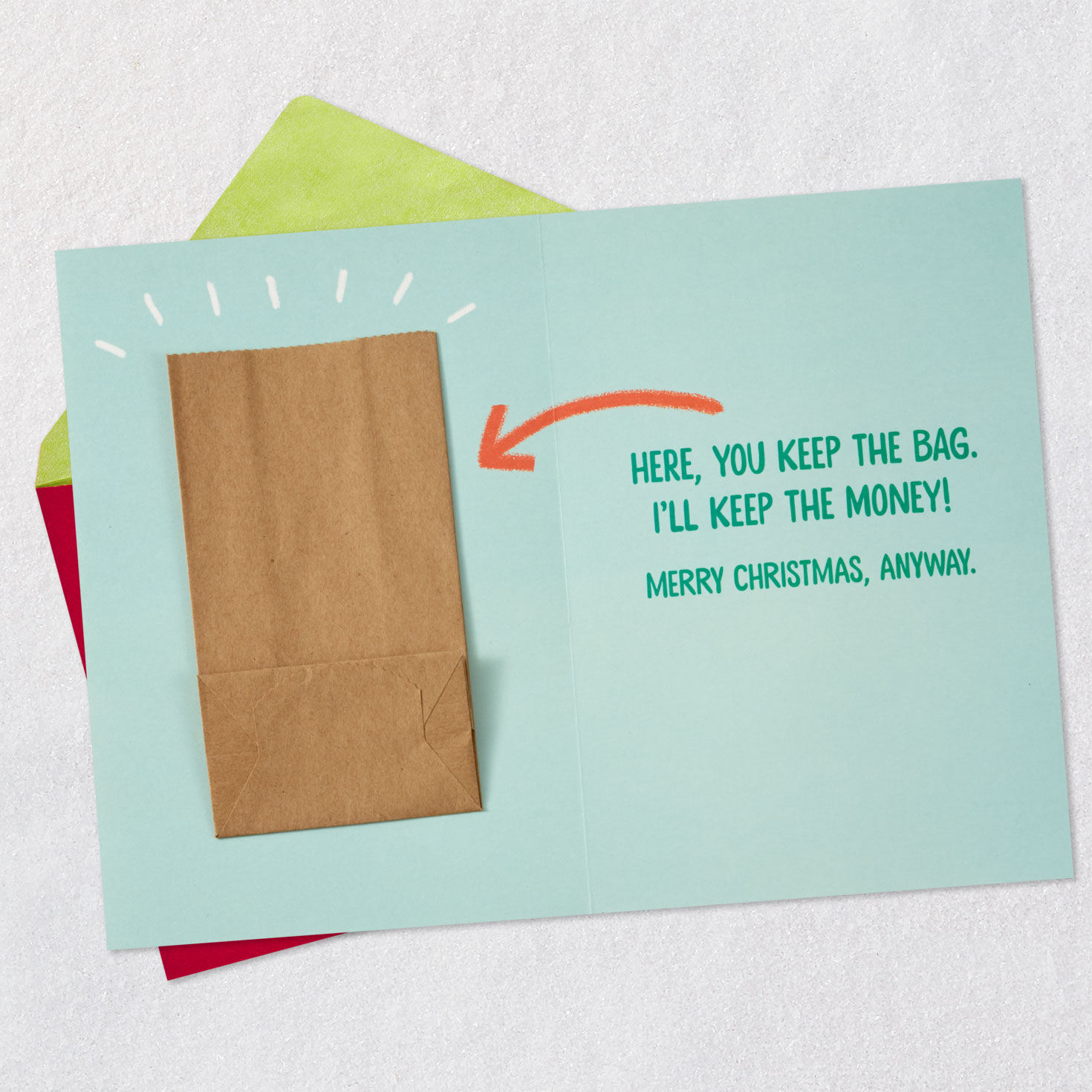 Bag of Money Prank Christmas Card Open card with envelope image number 3