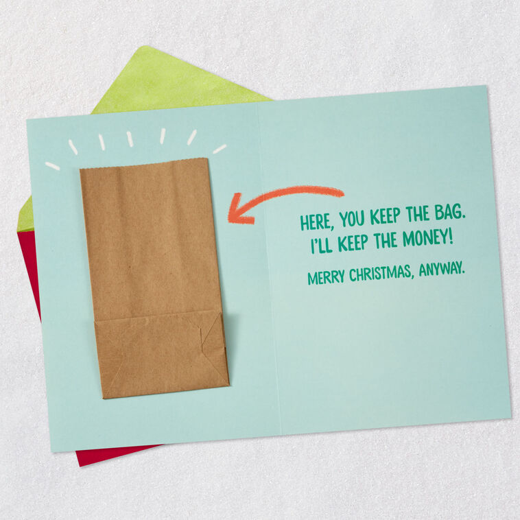 Bag of Money Prank Christmas Card Open card with envelope image number 3