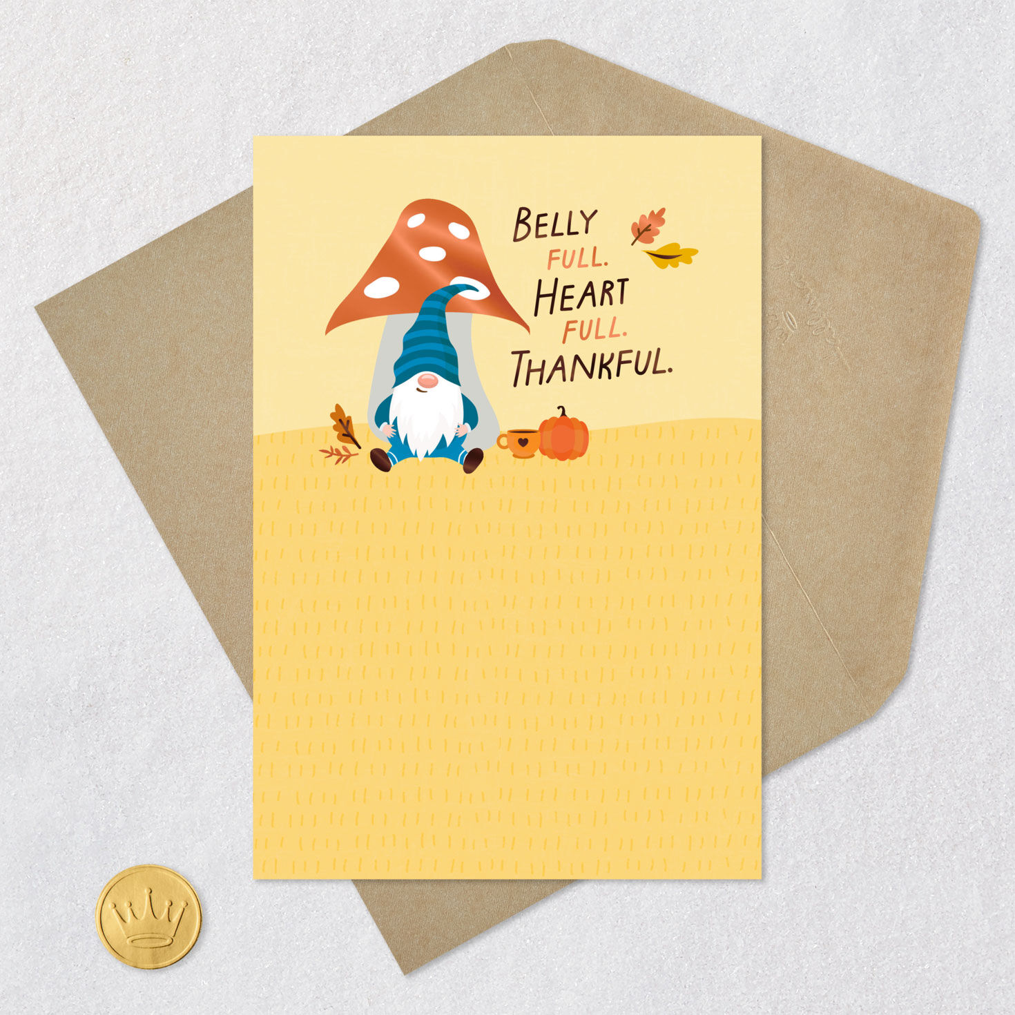 Gnome Under Red Mushroom Thanksgiving Card Card Front with Envelope and Gold Seal image number 5