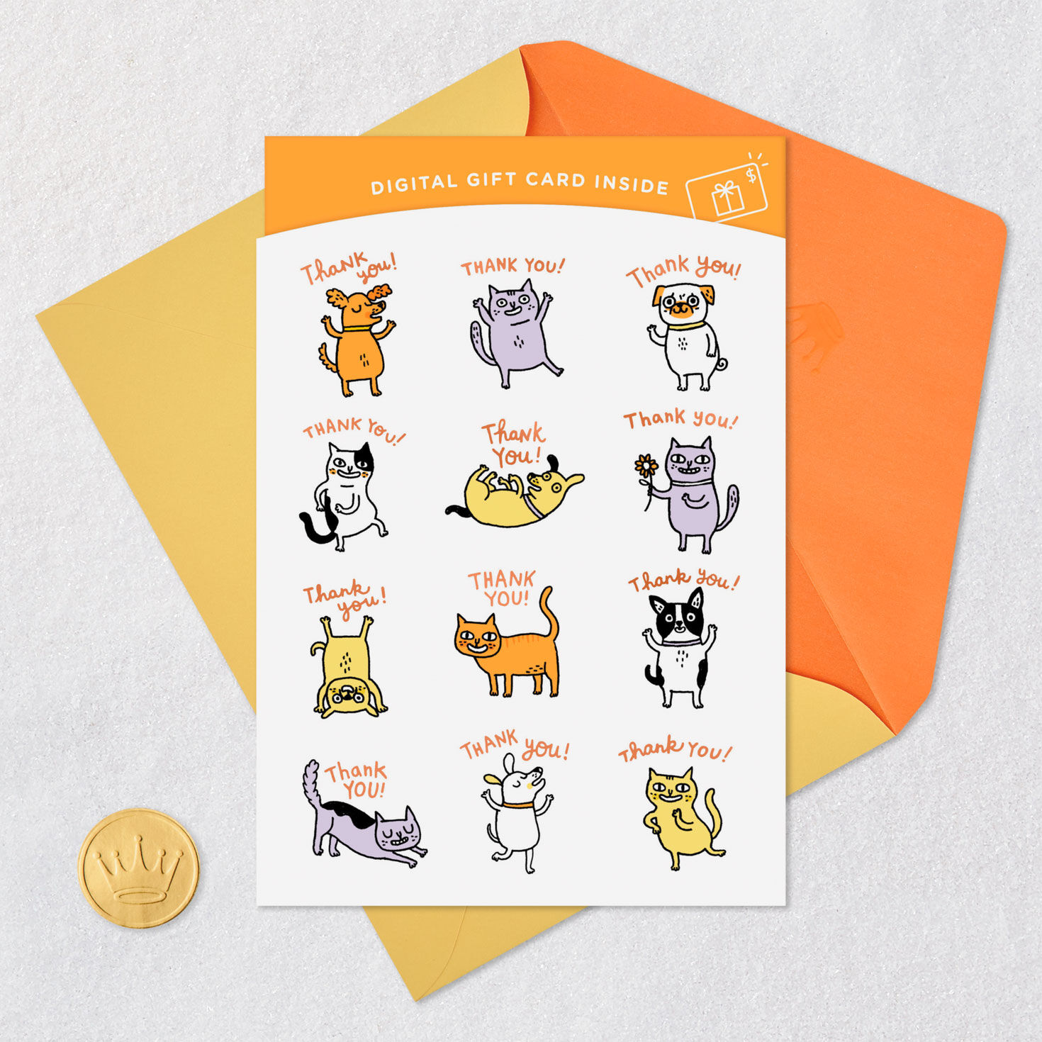 Can't Say Thanks Enough Cats and Dogs Gift Card Greeting Thank-You Card, , large image number 8