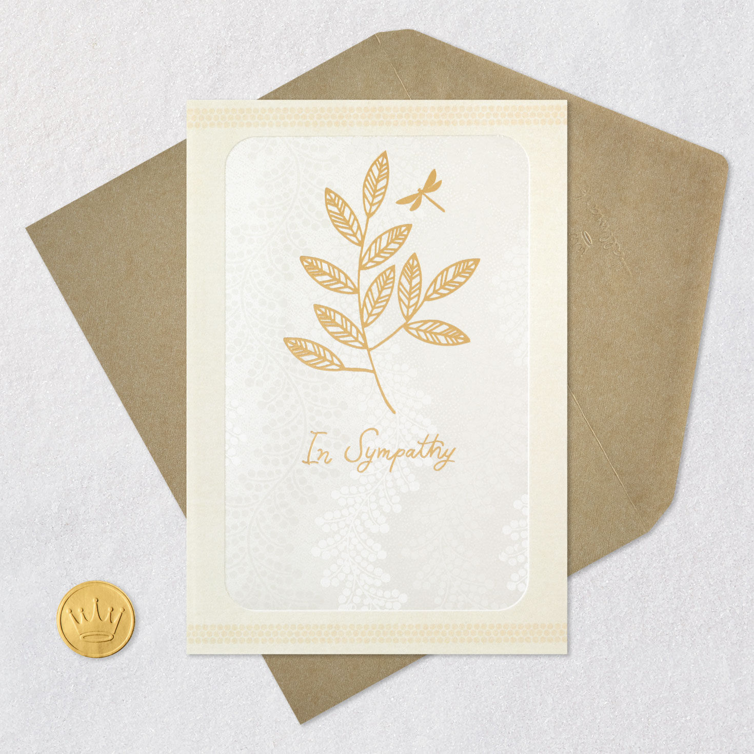 Gold Dragonfly and Leaves Sympathy Card Card Front with Envelope and Gold Seal image number 5