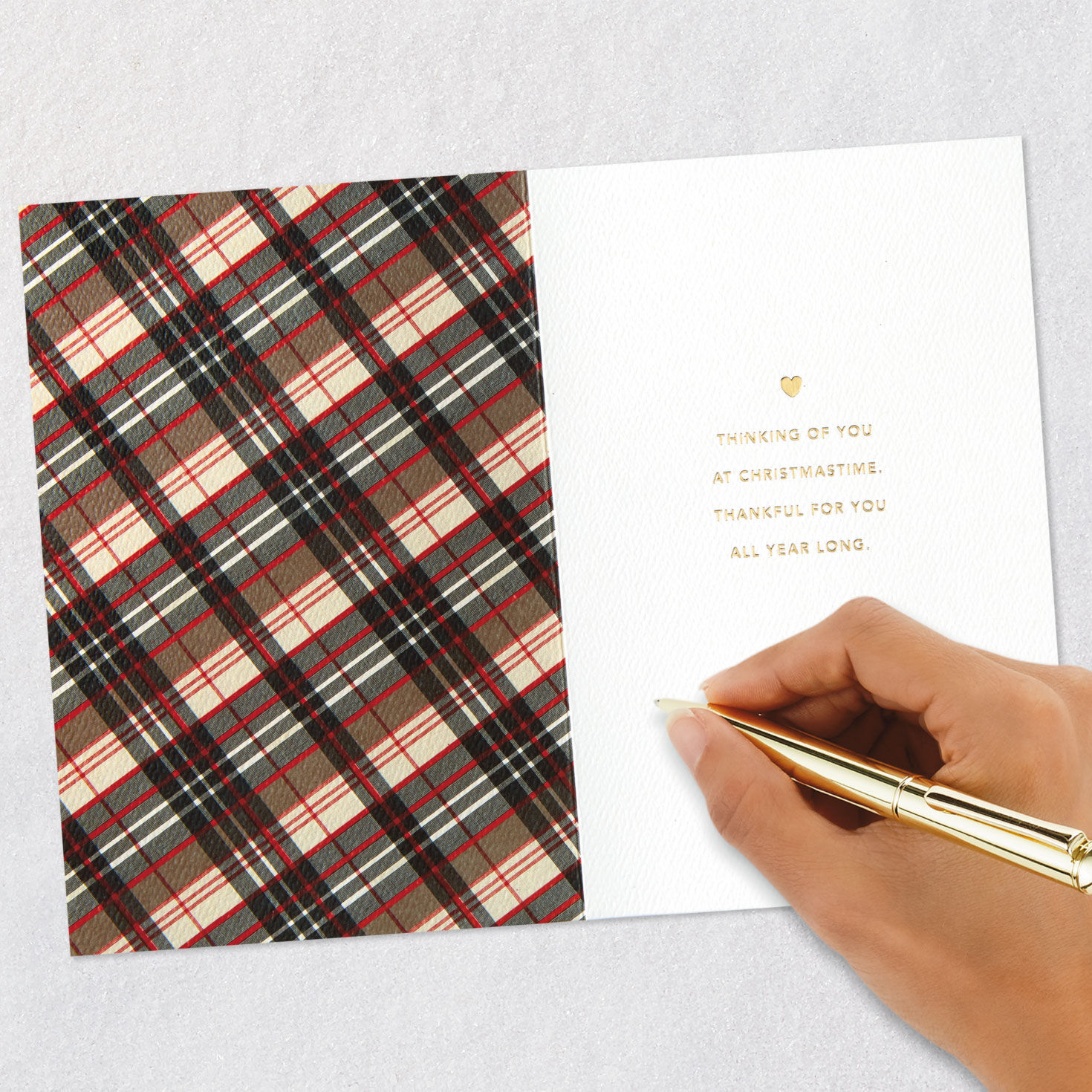 Tag on Red Plaid and Bow Christmas Card Signing card image number 6