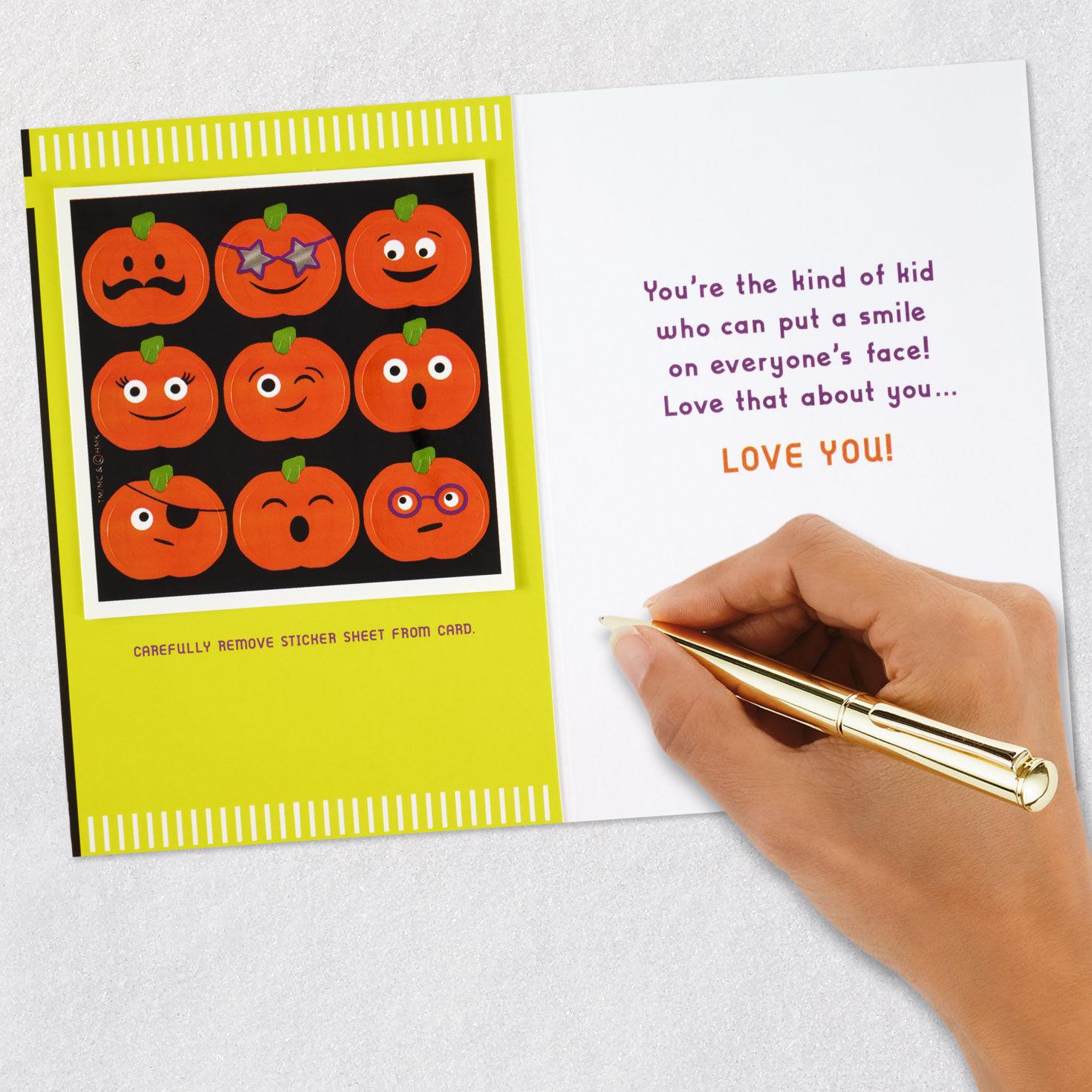 Orange Pumpkin Face Stickers Halloween Card for Grandson Signing card image number 7