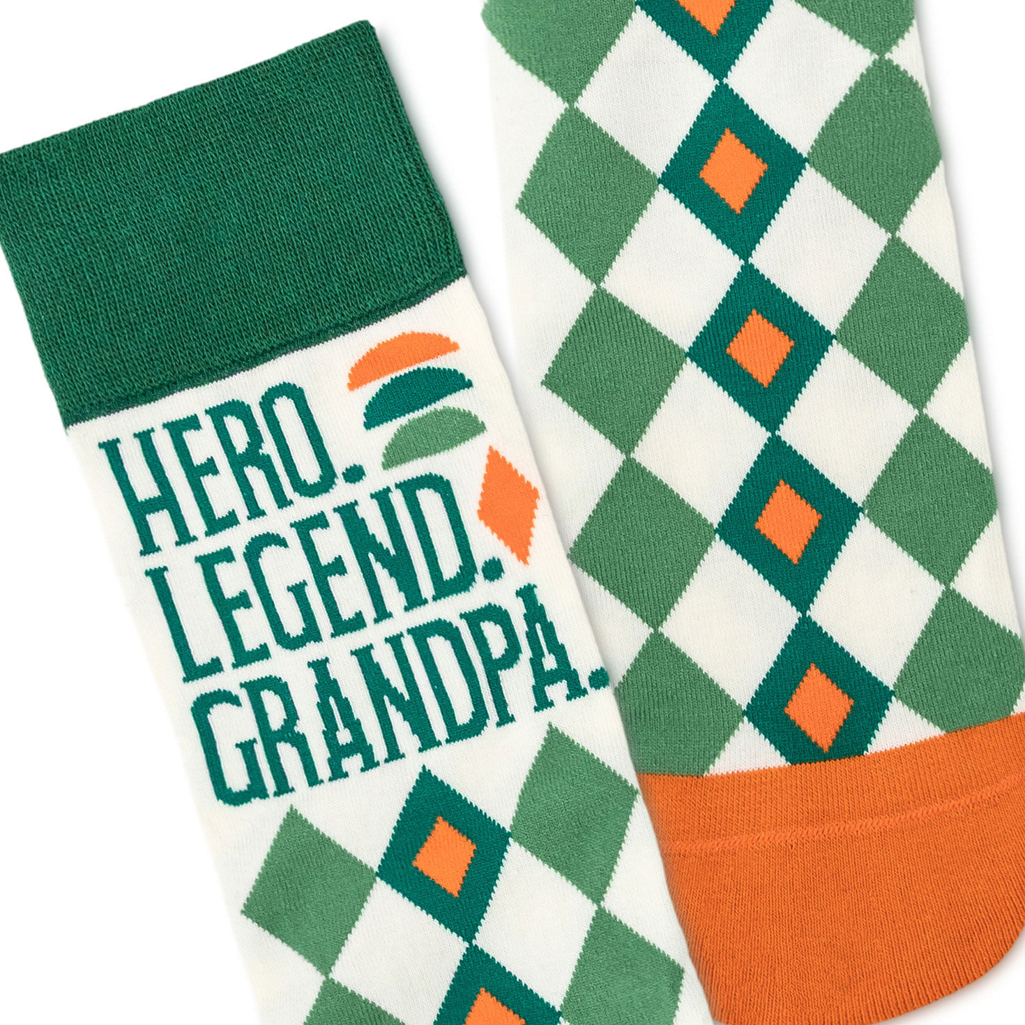 Green Diamond Pattern Crew Socks for a Cool Grandpa upclose view image number 3