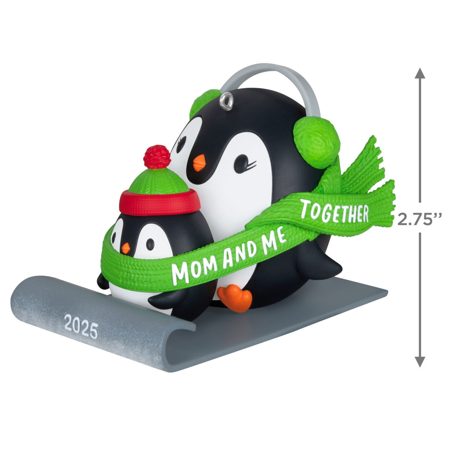 Mom & Me Penguins Sledding 2025 Keepsake Ornament measurement image number 3