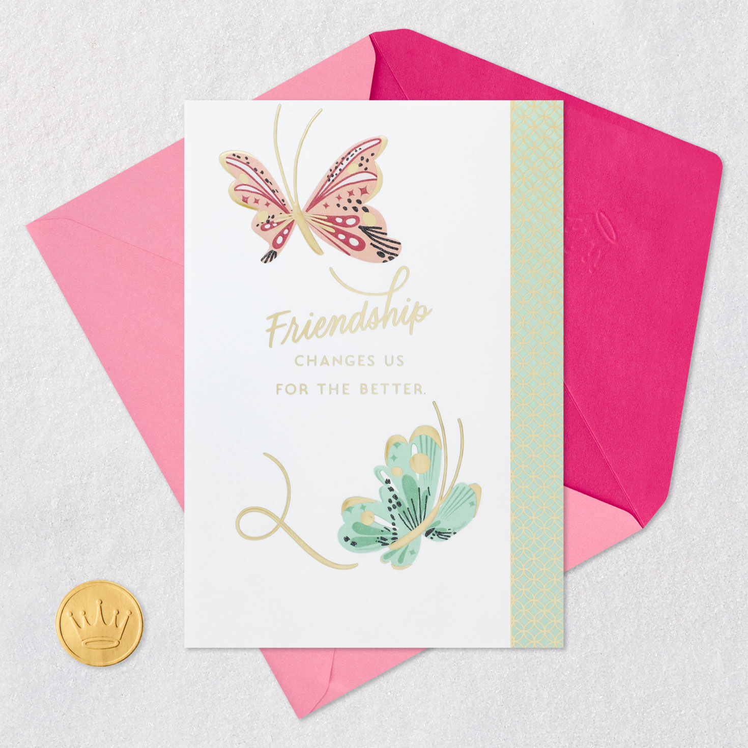 Pink Green Butterflies Friendship Birthday Card Card Front with Envelope and Gold Seal image number 5