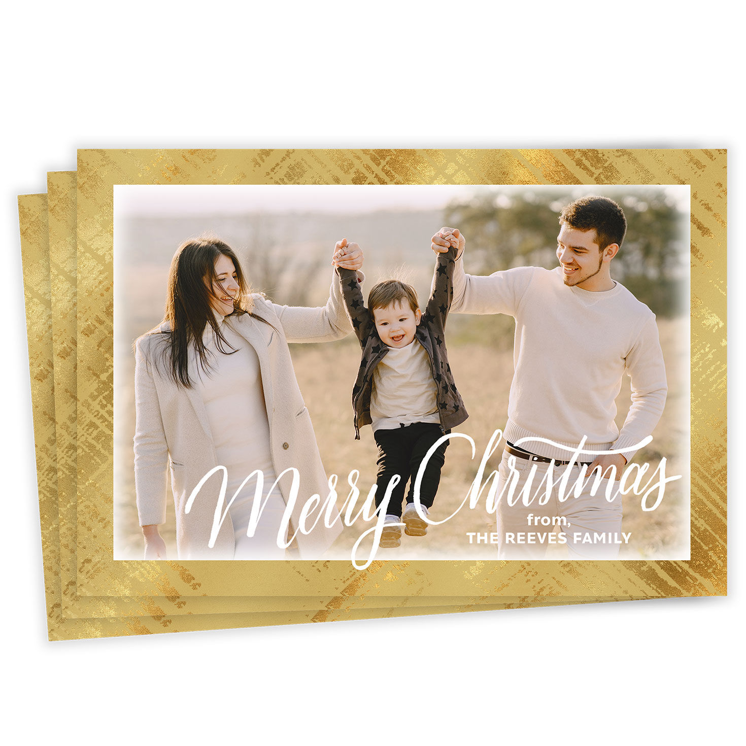 Elegant Gold Frame Flat Christmas Photo Card
