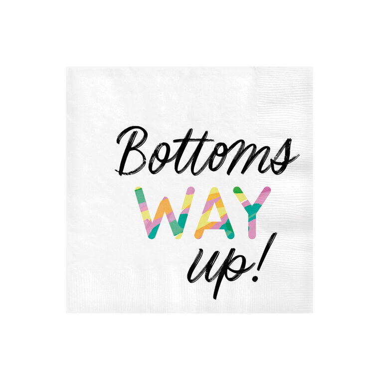 White "Bottoms Way Up" Cocktail Napkins, Set of 16, , large image number 1