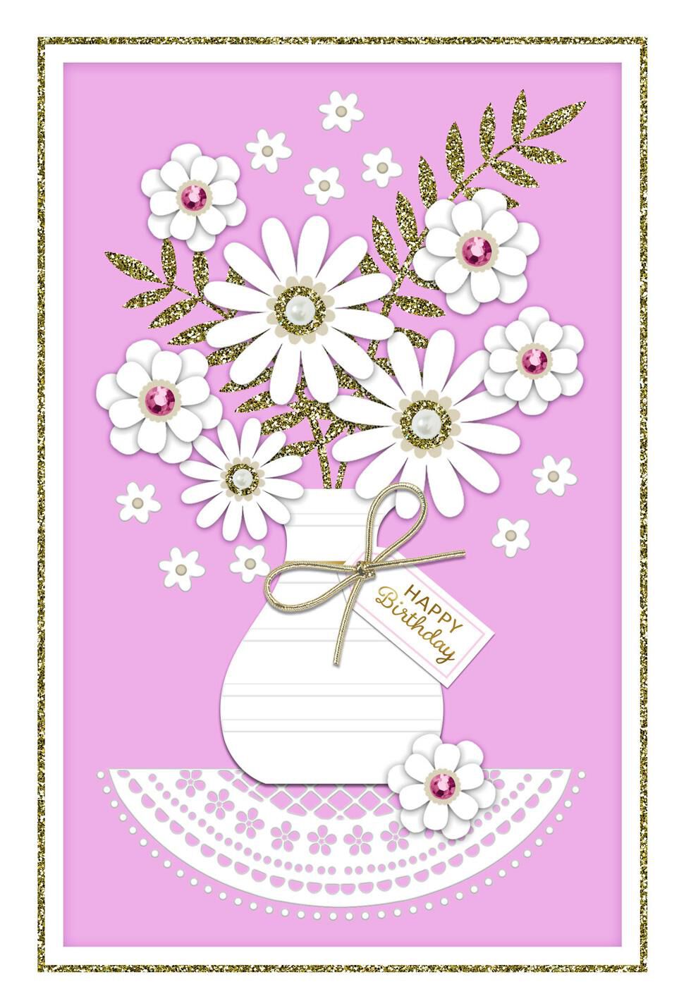 Bedazzled Flower Bouquet Birthday Card