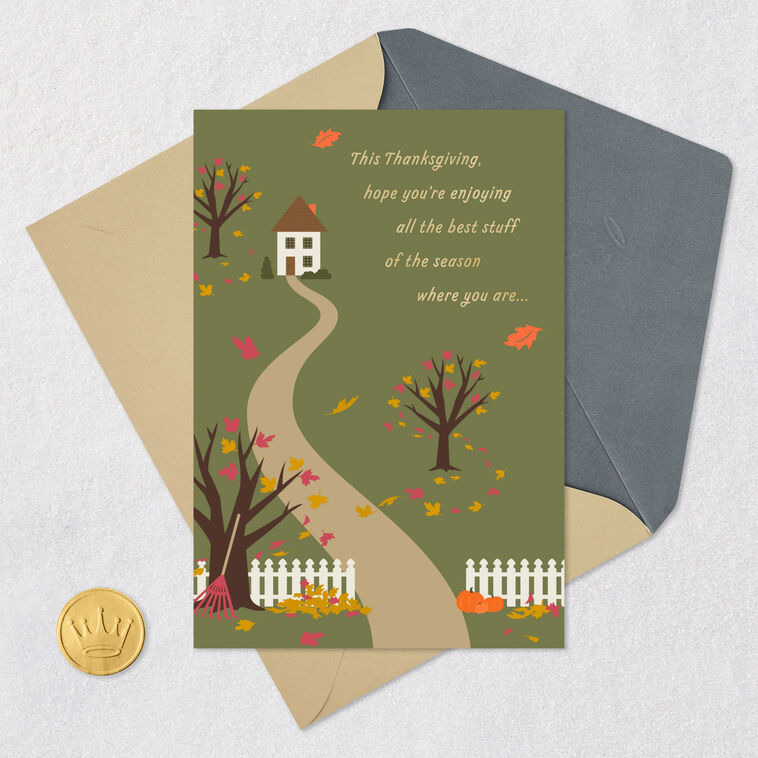 House and Trees Across the Miles Thanksgiving Card Card Front with Envelope and Gold Seal image number 5