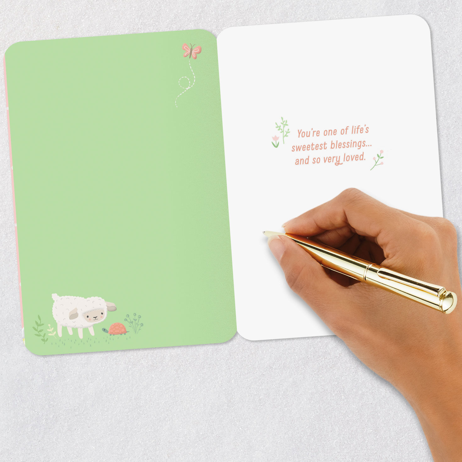 Lamb on Yellow and Pink Easter Card for Goddaughter signing card image number 6