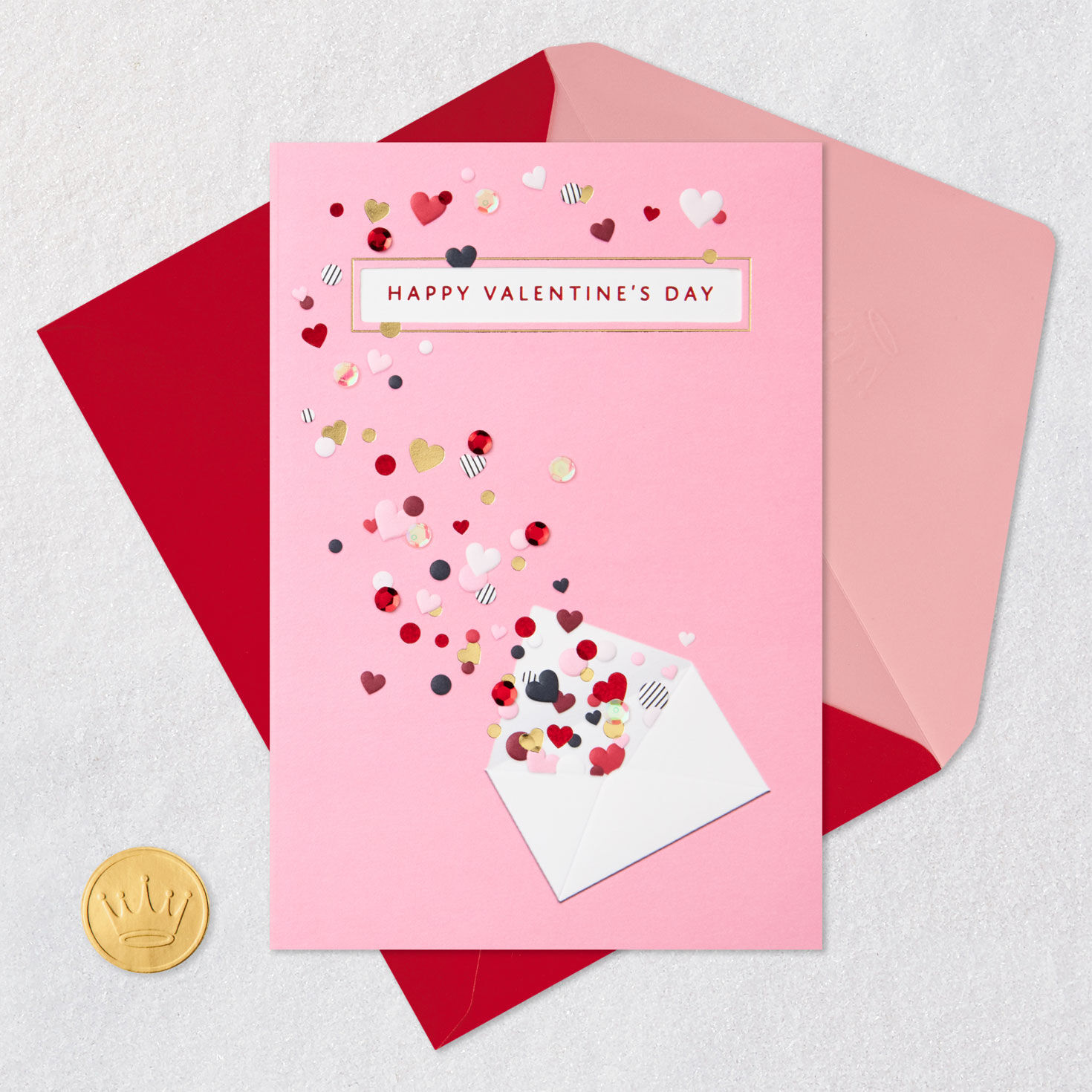 Heart Confetti Envelope Valentine's Day Card Card Front with Envelope and Gold Seal image number 5