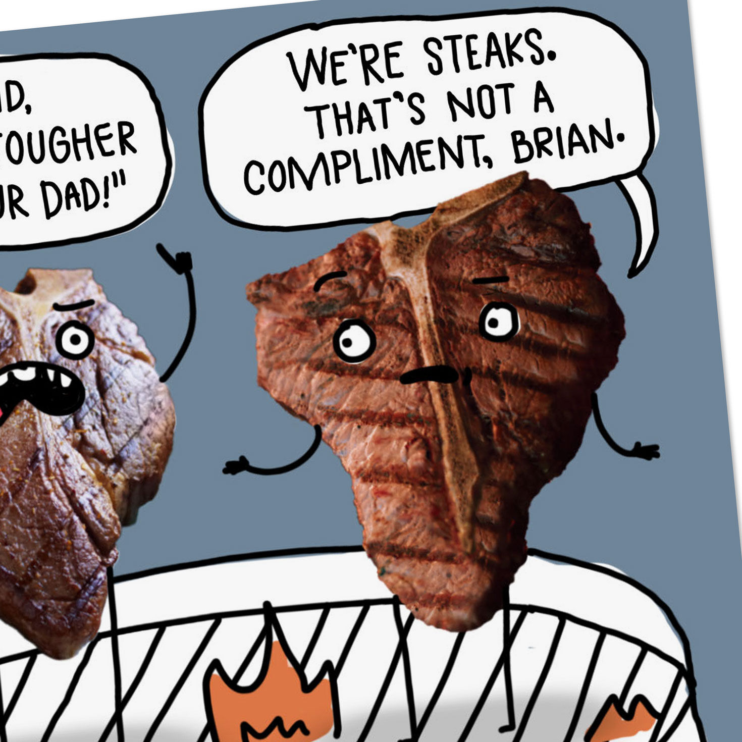 Steak Characters on Grill Funny Father's Day Card Card Front Detail image number 4