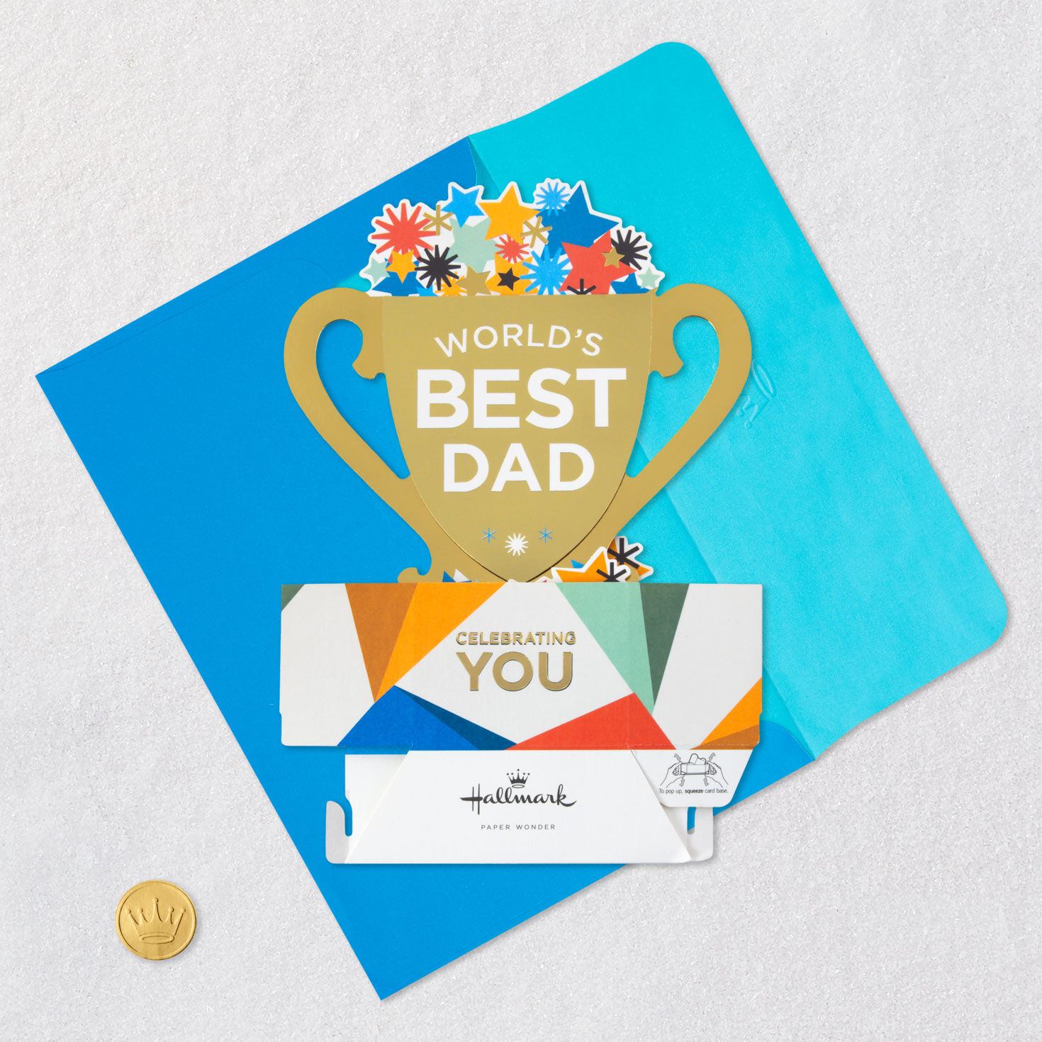 Worlds Best Dad Trophy 3D Pop-Up Father's Day Card Card Front with Envelope and Gold Seal image number 5
