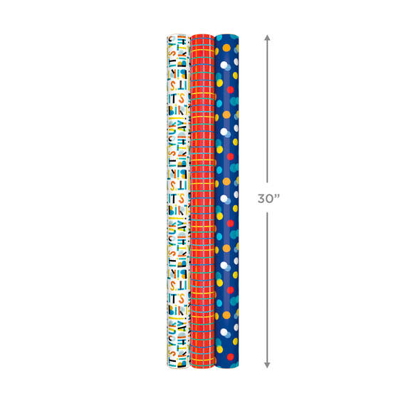 Bright Birthday 3-Pack Wrapping Paper, 55 sq. ft. total, , large image number 8