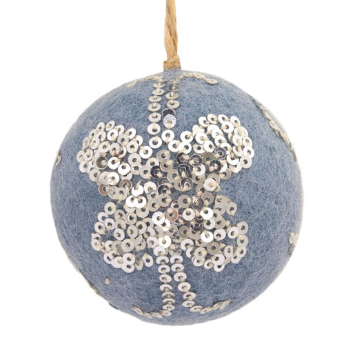 Light Blue Sequined Ball Felt Fabric Hallmark Ornament, 
