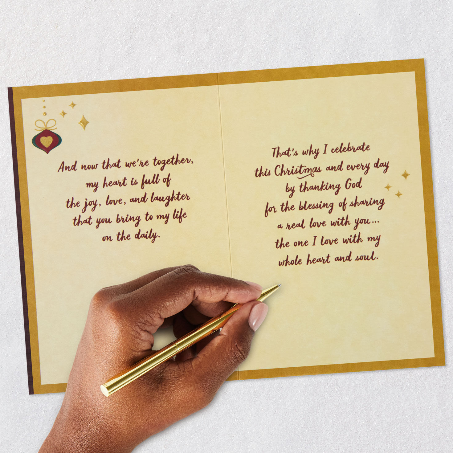 Gold and Red Ornament Hearts Love Christmas Card Signing card image number 8