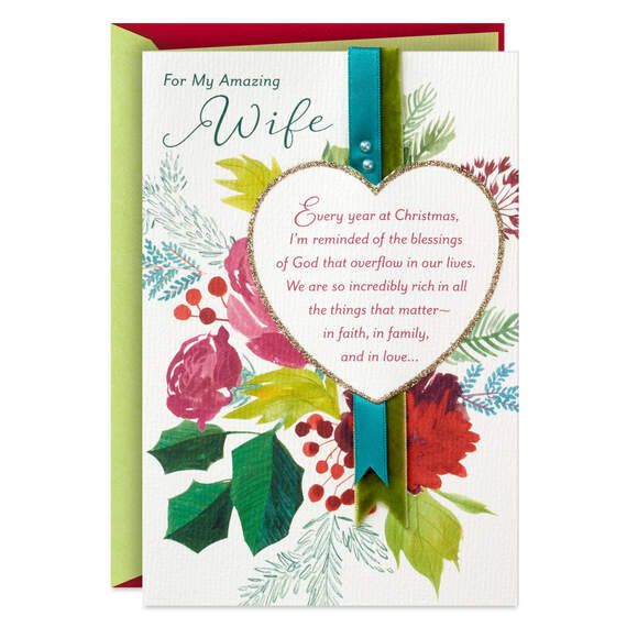 Faith, Family and Love Religious Christmas Card for Wife