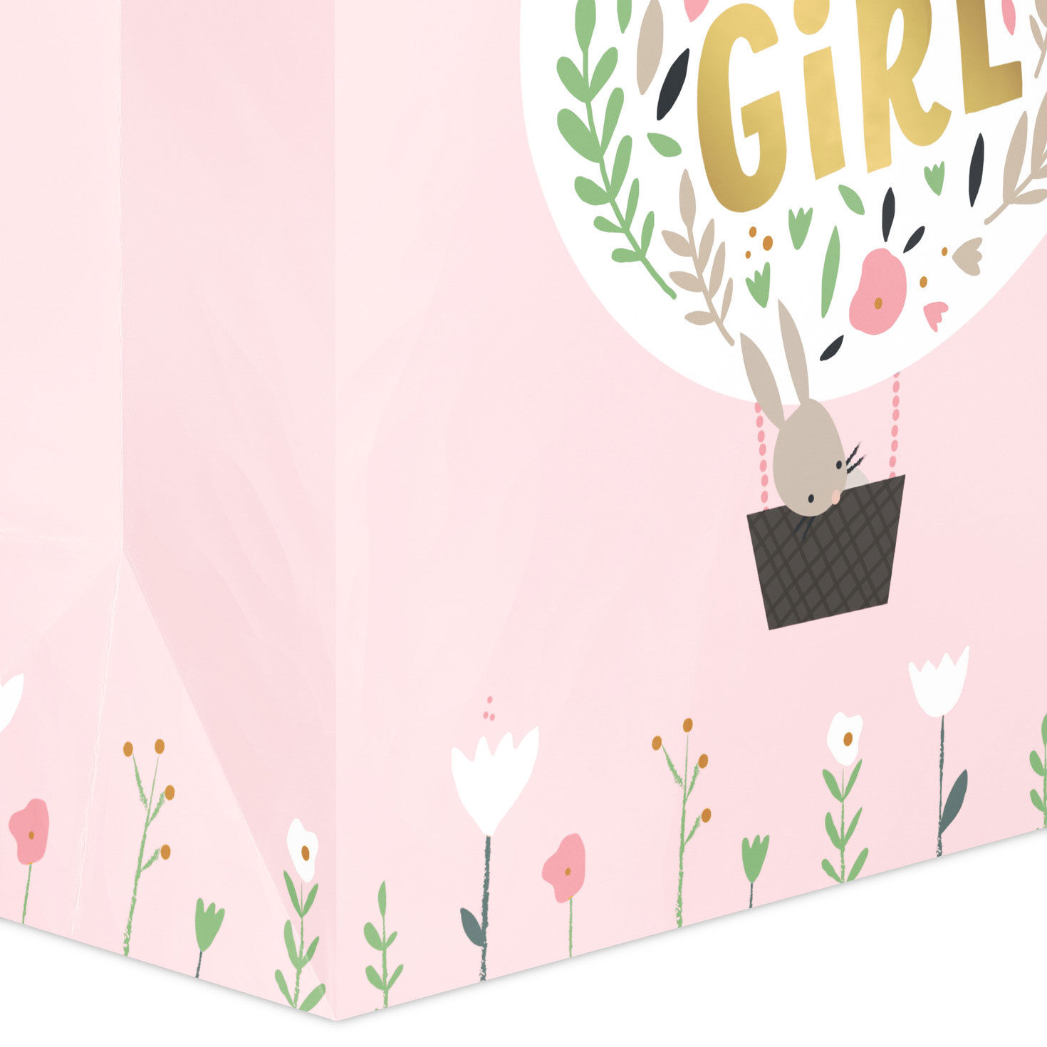 Bunny Balloon on Pink New Baby Gift Bag Base/Side Detail image number 5