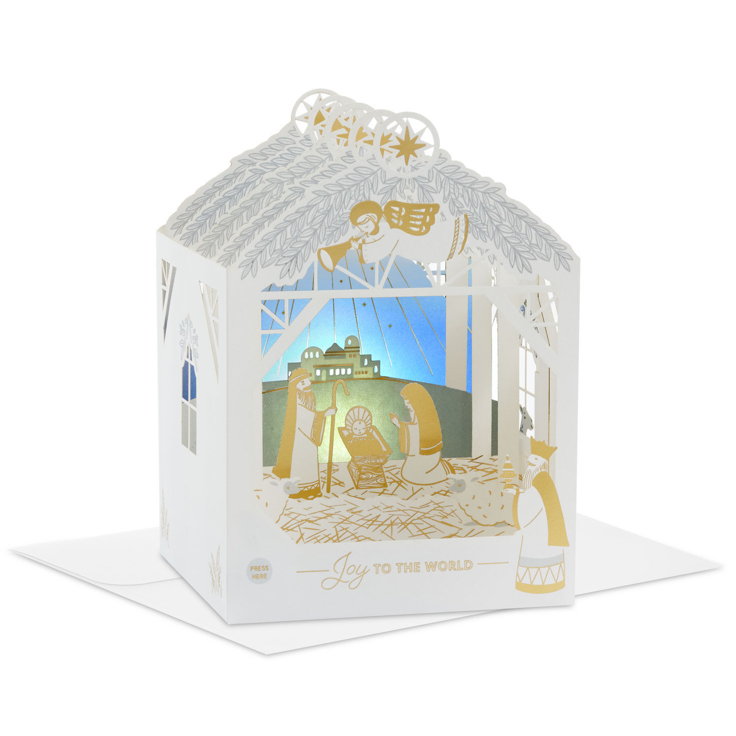 Joy to the World Nativity Scene Musical 3D Pop-Up Christmas Card With Light