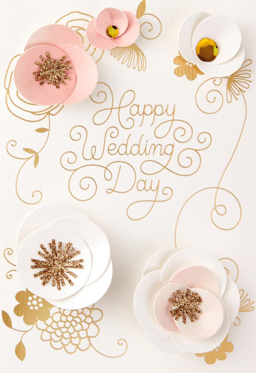 Pastel Flowers Happy Day Wedding Card