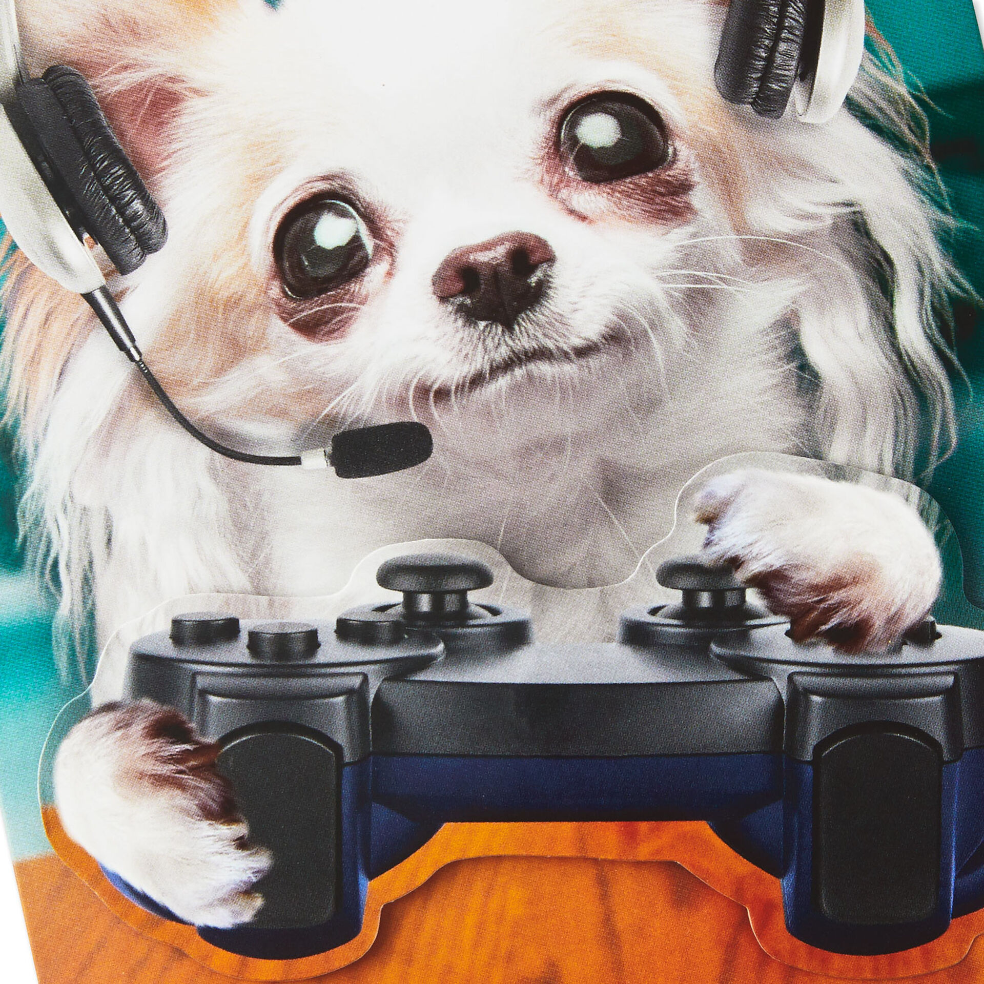 Video Gamer Dog Funny Father's Day Card With Sound and Motion