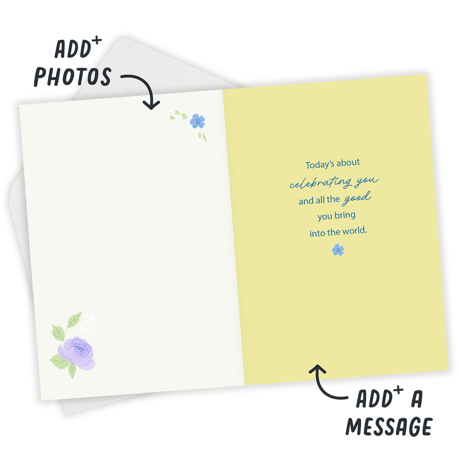 Pastel Flowers Wreath Personalized Mother's Day Card Open Card with Envelope indicating personalization image number 3