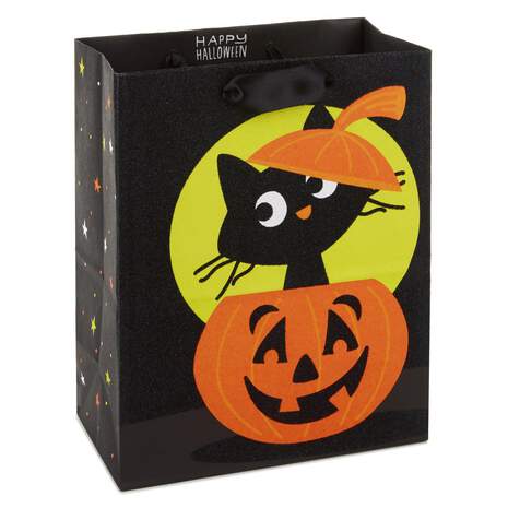 9" Jack-o'-Lantern Cat Halloween Gift Bag, , large