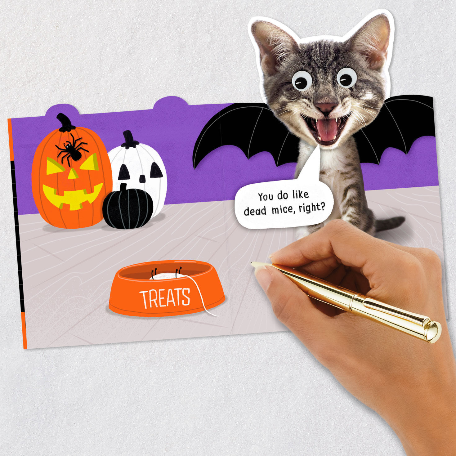 Vampire Cat with Mice Funny Halloween Card Signing card image number 6