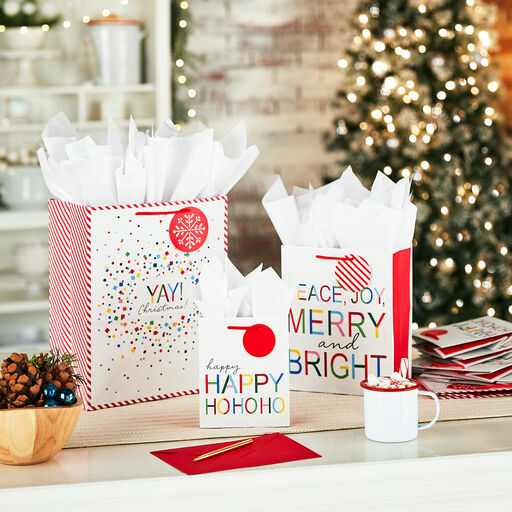 Merry and Bright 8-Pack Christmas Gift Bags, Assorted Sizes and Designs, 