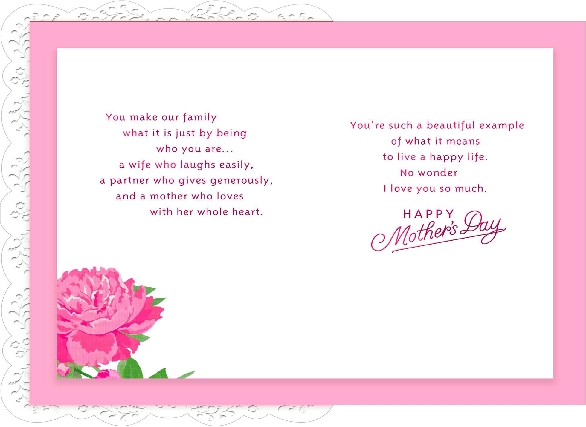 Framed Pink Rose Mother's Day Card for Wife Greeting