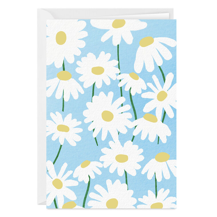 White Daisies on Blue Personalized Card Front image number 1
