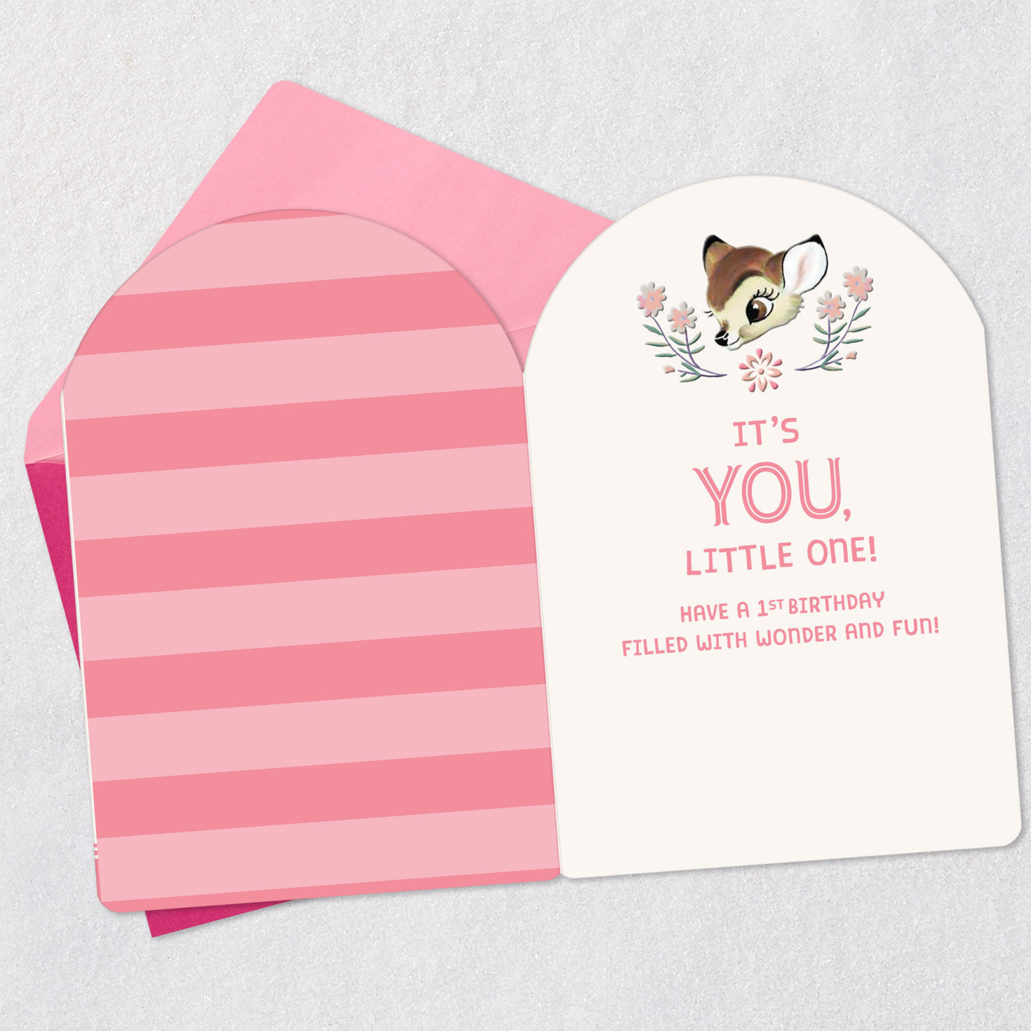 Disney Bambi and Butterfly Girls First Birthday Card Open card with envelope image number 3