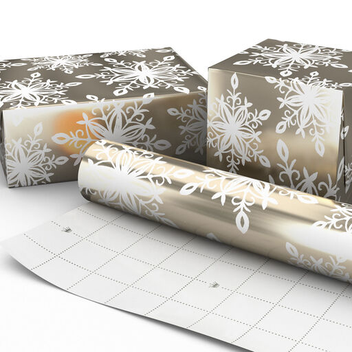 Snowflakes on Pewter Metallic Holiday Wrapping Paper, 22.5 sq. ft., 
