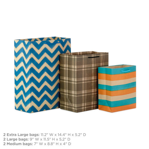 Pattern Play Assorted Sizes 6-Pack Kraft Paper Gift Bags, 