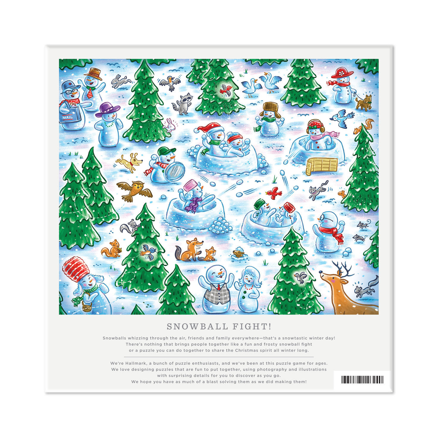Illustrated Snowmen Snowball Fight Jigsaw Puzzle package back image number 5
