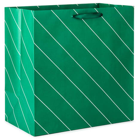 15" Green Striped Extra-Deep Gift Bag, , large