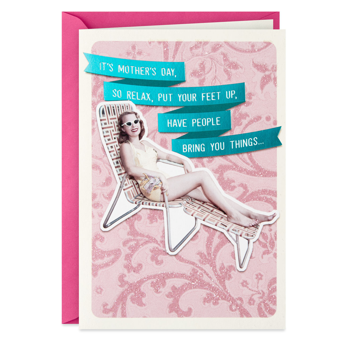 Woman in Retro Lawn Chair Funny Mother's Day Card Card Front image number 1