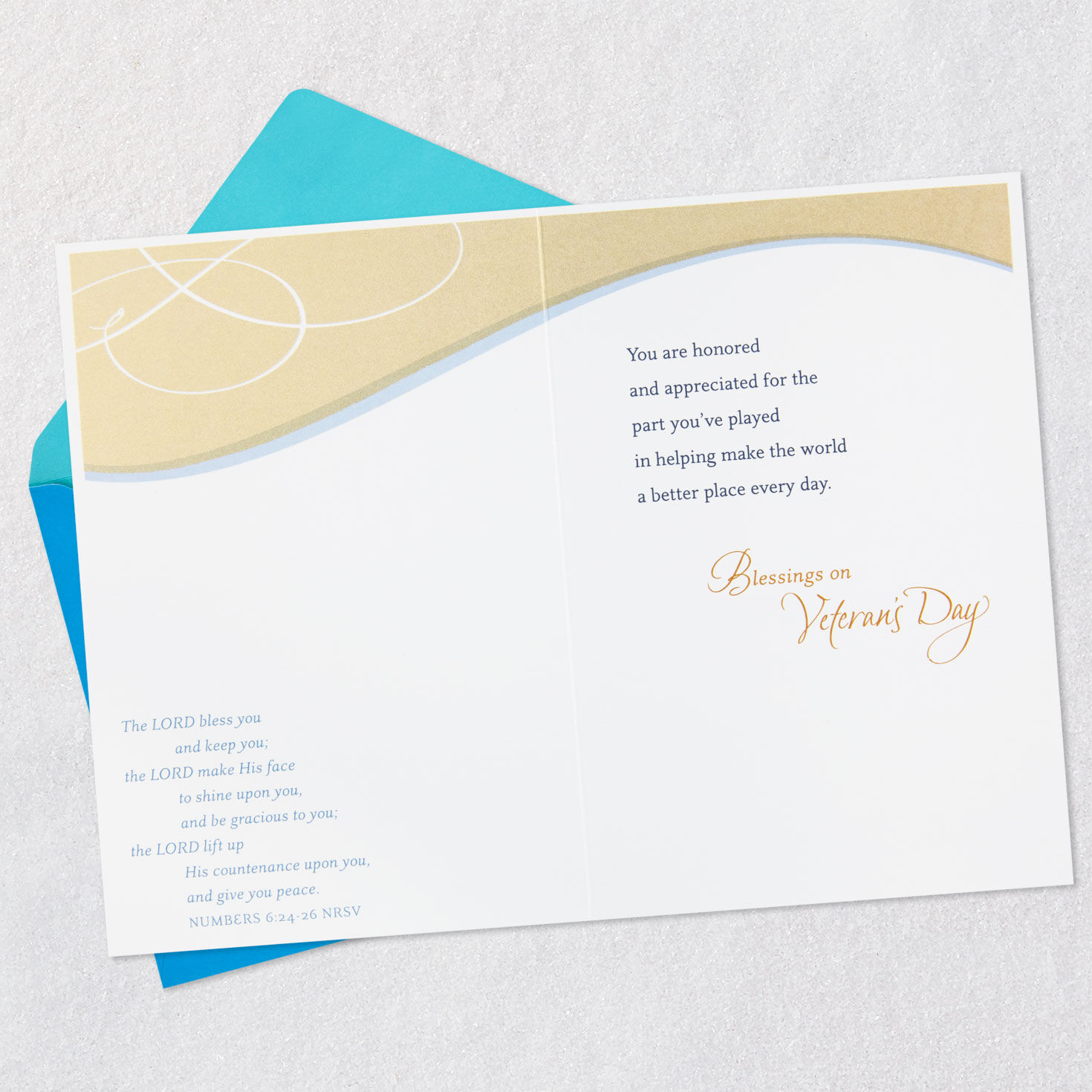 Eagle Blessings and Thanks Religious Veterans Day Card Open card with envelope image number 4