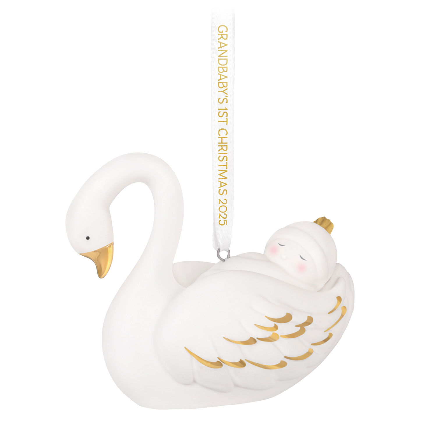 Grandbaby's First Christmas Swan 2025 Porcelain Ornament